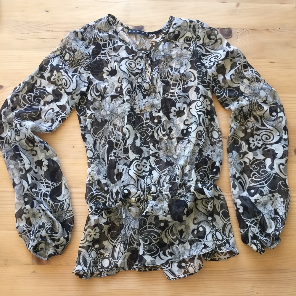Penta sheer black and white long sleeve blouse